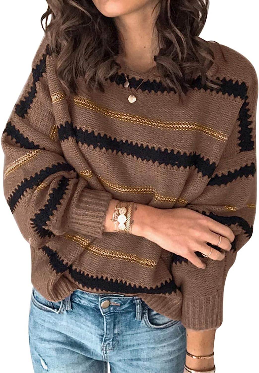 230816015835779_1 PRETTYGARDEN Women's Fashion Long Sleeve Striped Color Block Knitted Sweater Crew Neck Loose Pullover Jumper Tops - Image 1